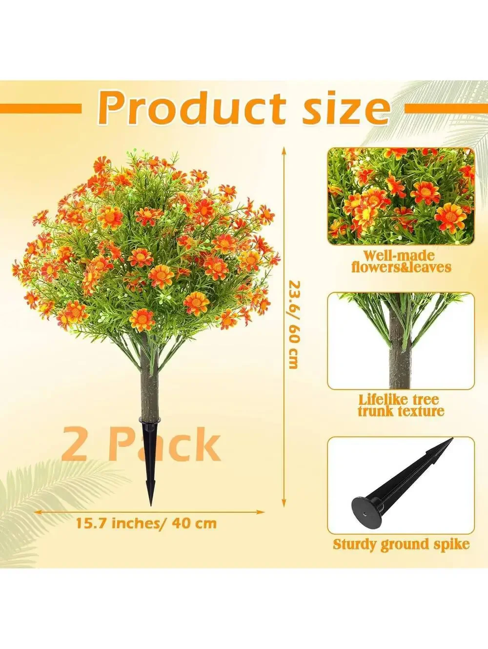 Yunlly Artificial Boxwood Topiary Trees, Orange, 2-Piece, Fall Decor,